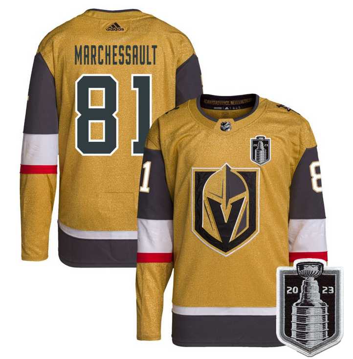 Men%27s Vegas Golden Knights #81 Jonathan Marchessault Gold 2023 Stanley Cup Final Stitched Jersey Dzhi->vegas golden knights->NHL Jersey